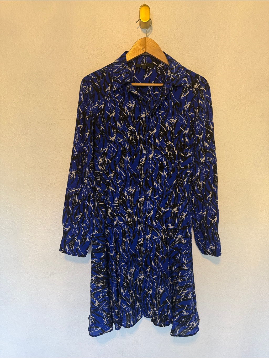 Perfect Like New Derek Lam Blue Abstract Print Silk Long Sleeve Shirt Dress 10